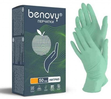 Перчатки нитриловые BENOVY Nitrile MultiColor, зеленые, 100 штук Перчатки нитриловые BENOVY Nitrile MultiColor, зеленые, 100 штук